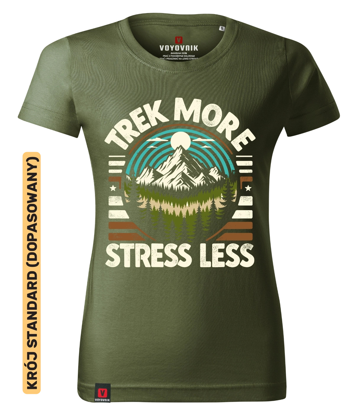 Koszulka damska standard VOYOVNIK Trek More Stress Less khaki