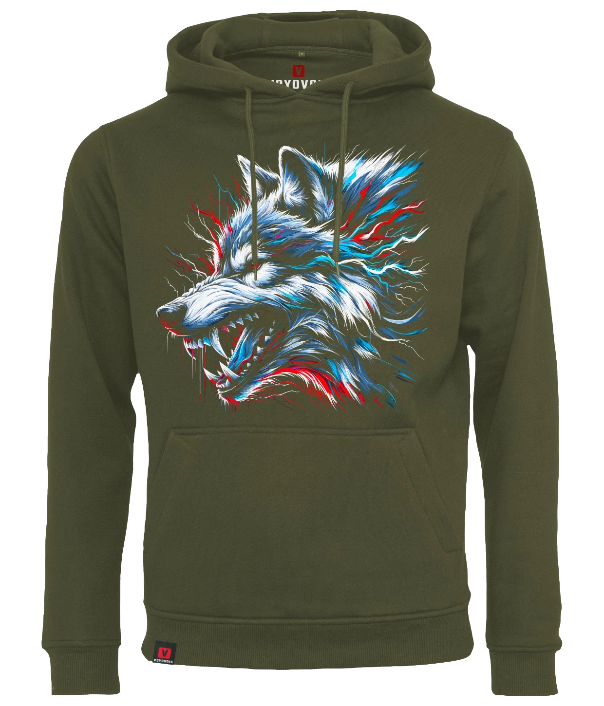 Męska bluza z wilkiem VOYOVNIK Lone Wolf olive