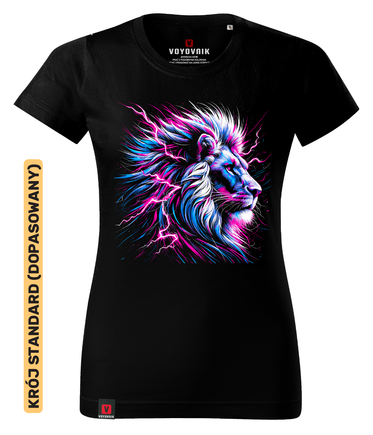 Koszulka damska standard VOYOVNIK Neon Lion czarna