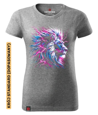 Koszulka damska standard VOYOVNIK "Neon Lion" - szary melanż