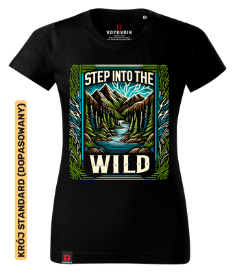 Koszulka damska standard VOYOVNIK "Step Into The Wild" - czarna, rozmiar XS [OUTLET]