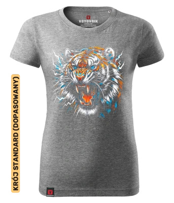 Koszulka damska standard VOYOVNIK "Thunder Tiger" - szary melanż