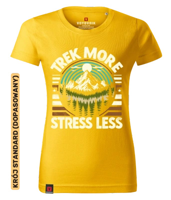 Koszulka damska standard VOYOVNIK "Trek More, Stress Less" - żółta