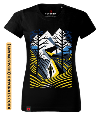 Koszulka damska standard VOYOVNIK "Outdoor Adventure" - czarna, rozmiar XS [OUTLET]