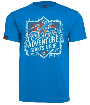 Koszulka męska VOYOVNIK "Adventure Starts Here" - niebieska