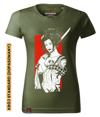 Koszulka damska standard VOYOVNIK "Geisha Sword Master" - khaki