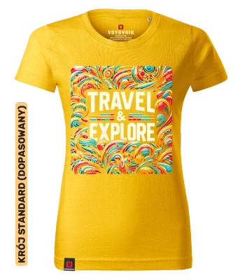 Koszulka damska standard VOYOVNIK "Travel & Explore" - żółta