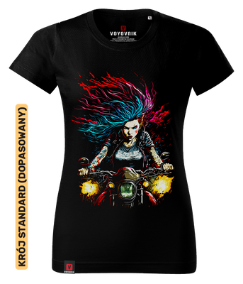 Koszulka damska standard VOYOVNIK "Longhaired Biker" - czarna