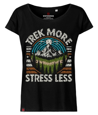 Koszulka damska oversize VOYOVNIK "Trek More, Stress Less (V2)" - czarna