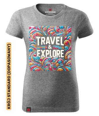 Koszulka damska standard VOYOVNIK "Travel & Explore" - szary melanż