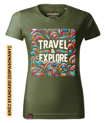Koszulka damska standard VOYOVNIK "Travel & Explore" - khaki