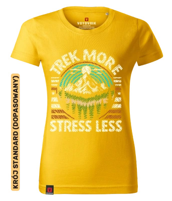 Koszulka damska standard VOYOVNIK "Trek More, Stress Less (V2)" - żółta