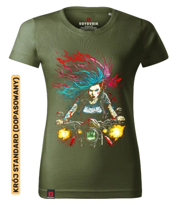 Koszulka damska standard VOYOVNIK "Longhaired Biker" - khaki