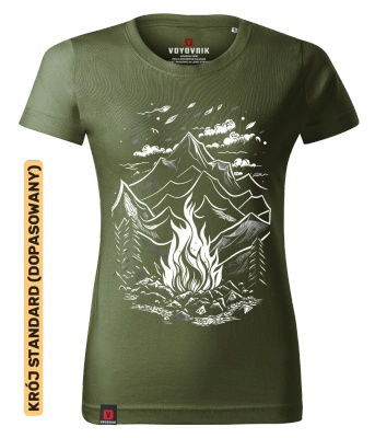 Koszulka damska standard VOYOVNIK "Magic Campfire White" - khaki, rozmiar L [OUTLET]