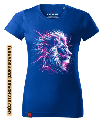 Koszulka damska standard VOYOVNIK "Neon Lion" - niebieska