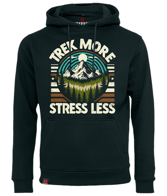 Bluza męska z kapturem VOYOVNIK "Trek More, Stress Less" - czarna