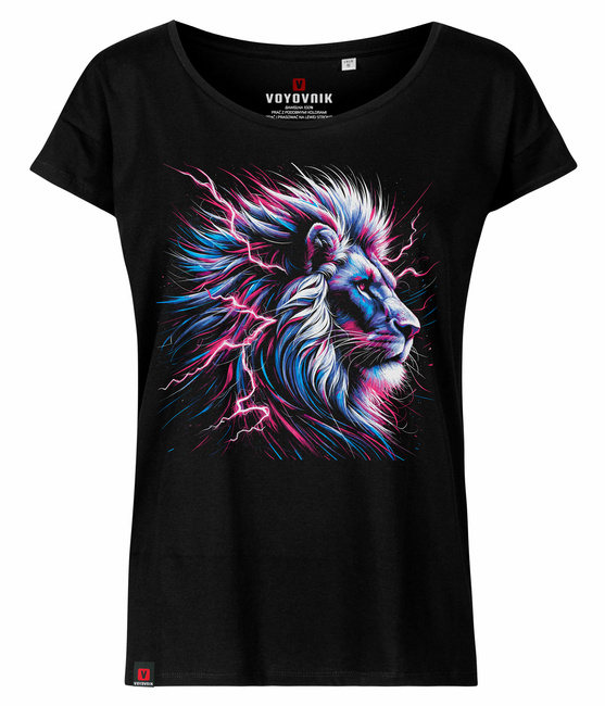 Koszulka damska oversize VOYOVNIK "Neon Lion" - czarna